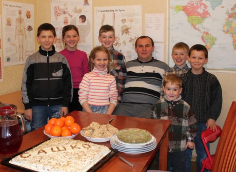 Uncle Sasha and cousins visiting for Sashko's birthday
