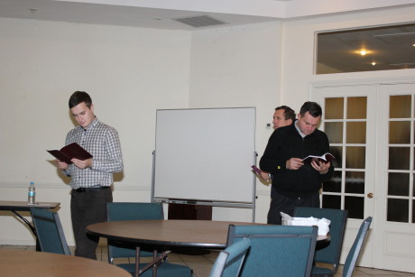 Seminary students (most of whom are pastors) checking out the gospels of Mark and John