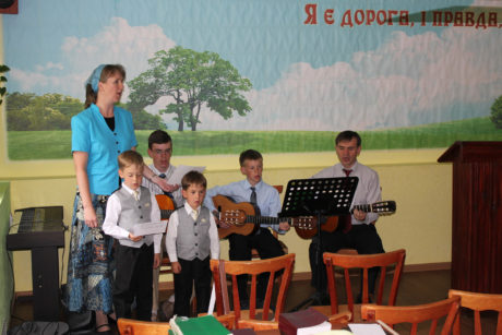 Singing "Blessed be the Name" in Ivankiv